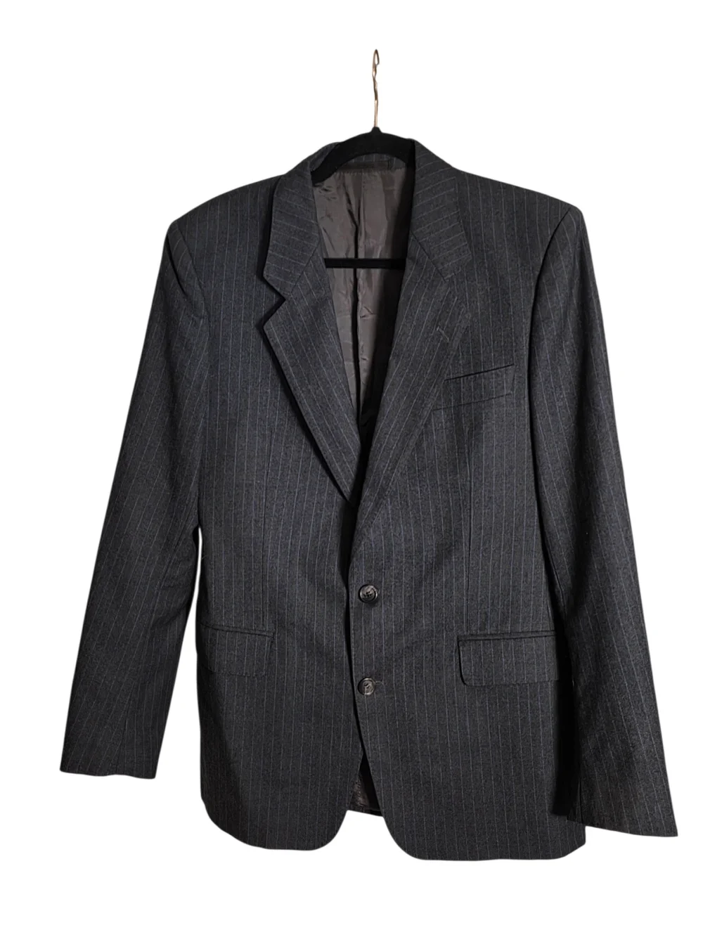 Vintage BOSS Hugo Boss Charcoal Grey Pinstripe Blazer Suit Jacket ~ 42R